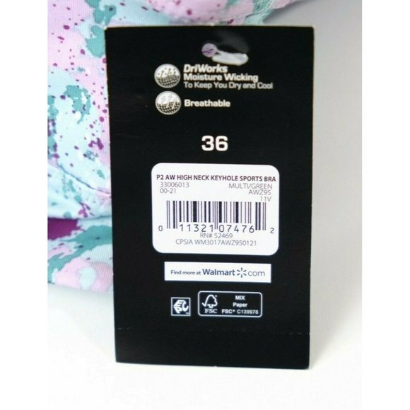 Athletic Works Ladies  Multi Floral High Neck Keyhole Sport Bra Size 36 NEW - Picture 5 of 5